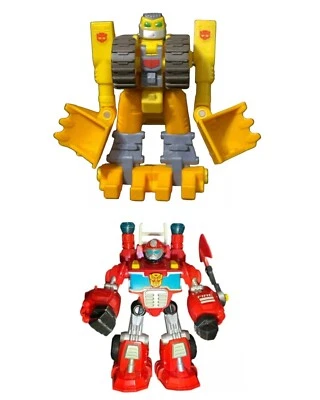 2 Playskool Transformers Rescue Fireman Heatwave FireBot 2010 Go-Bot Bulldozer - Image 1 of 4
