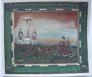 Hoja votiva votantes caballos crucificados María Magdalena orig gouache alrededor de 1900 - Imagen 1 de 4