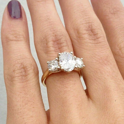 2.10 Ct Oval & Round Cut Three Stone Diamond Ring Silver 925 Lab Created Ring - Image 1 of 4