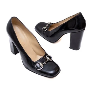 GUCCI Tom Ford Fall 1995 Iconic Horsebit Pumps Black Patent Leather Size 7.5 B - Picture 1 of 14