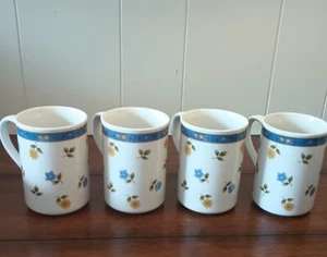 Anchor Hocking Savannah Coffee Tea Mugs Set Of 4 Blue Golden Yellow Floral 10 Oz - Picture 1 of 10