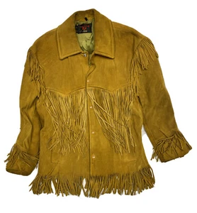 Vintage Wildleder Lederjacke Fransen Hippie Herren Größe 42 *siehe Beschreibung - Bild 1 von 12
