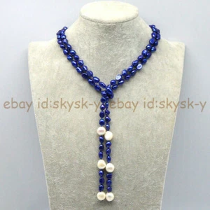 50'' Women's 8-9mm Blue 11-12mm White Freshwater Baroque Pearl Long Necklace - Picture 1 of 5