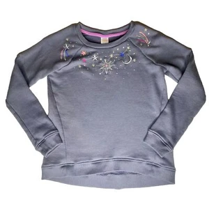 Gymboree Girl’s Large Grey Gray Long Sleeve Silver Stars Pullover Sweatshirt Top - Picture 1 of 10