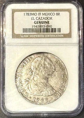 1783MO FF MEXICO 8R Reales Silver EL CAZADOR Shipwreck Treasure Coin NGC GENUINE - Image 1 of 4