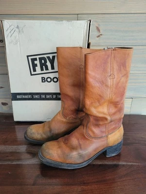 De colección Años 70 Para Hombre D Frye 2556 Etiqueta Negra Naranja/Tostado Cuero Talla 12 D Foto 1 de 4