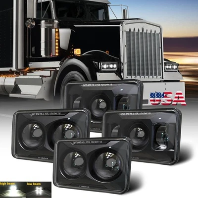 4PCS 4X6'' LED Headlamps H4 For Kenworth T800 T400 T600 W900B Classic 120/132 HK - Image 1 of 4