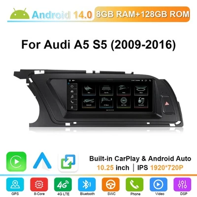 8.8" 128GB Android 14 Autoradio CarPlay DAB+ Für Audi A5 S5 Multimedia 2009-2016 - Bild 1 von 4