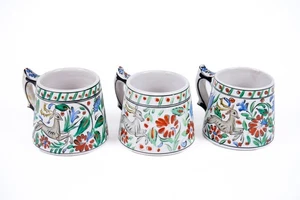 SET of 3 Vtg Ikaros Pottery mugs Rhodes Greece handmade/painted DEER 3.5” NICE! - Picture 1 of 5
