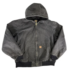 Vintage Carhartt J130 BLK Black Hooded Heavy Jacket Mens Size 2XL TALL - Foto 1 di 11