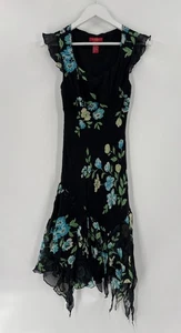 Sangria 90s Y2K Dress Womens 4 Black Floral Fairy Goth Ruffle Silk Asymmetrical - Picture 1 of 16