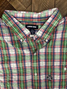 Nuevo sin etiquetas Lands End ajuste tradicional para hombre 2XL manga corta a cuadros verde rojo blanco 142 - Imagen 1 de 10