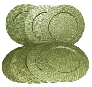 Crate & Barrel Gewebte Ladegerät Teller Pandan Grün Rund Menge 9 Weihnachten 13" - Bild 1 von 8