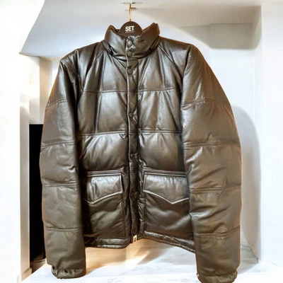 A Bathing Ape Leather Down Jacket Black L Size Removable Hood Vintage - Image 1 of 4