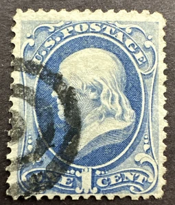 US 1873 Scott #156 Used Stamp 1c, Franklin, Ultramarine, Target Cancel - Picture 1 of 2