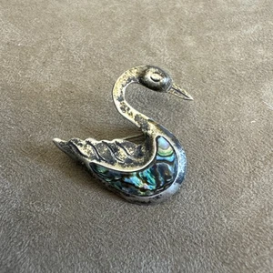 VTG Sterling Silver 925 Mexico Swan Brooch Abalone Inlay Taxco Mexico Signed - Picture 1 of 5