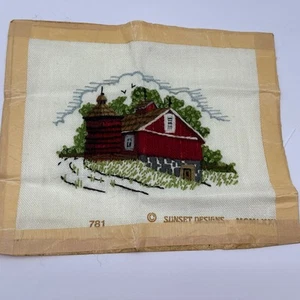 Vtg Jiffy Stitchery Crewel Seasons Barn Art Summer Unframed 8x9" - Picture 1 of 5