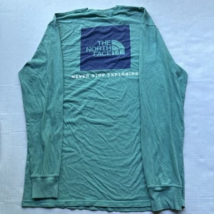 The North Face Men's Med. Long Sleeve Tee in Porcelain Green Heather & Deep Blue - Picture 1 of 6