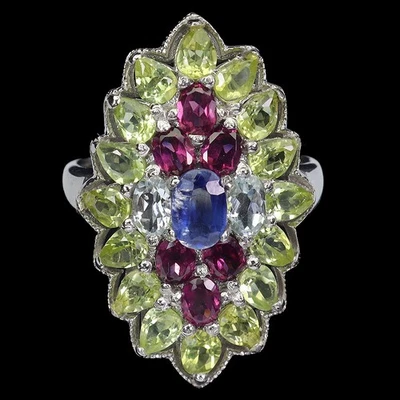 925 Sterlingsilber Ring Oval Kyanit Aquamarin Edelstein No USA Einfuhr Gebühren - Bild 1 von 4