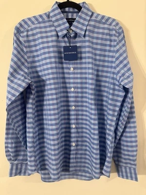 Jack Maverick Mens Blue Plaid Button Down Collard Shirt Size Large New With Tags - Image 1 of 3
