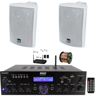 Pyle PDA65BU LED-Receiver, 2x 4" Innenbereich/Aussenbereich Lautsprecher, UKW-Mikrofonsystem - Bild 1 von 4