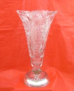 VERY LARGE ANTIQUE FLOWER VASE CUT GLASS CRYSTAL SILVER BASE sterling Spain - Picture 1 of 20