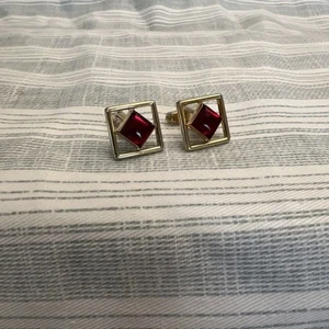 Vintage Cufflinks Cuff Links Gold Tone With Stone Design L#16 - Picture 1 of 3