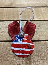 Handmade Red Ribbon Wing American Flag Hand-Painted Seashell Angel Ornament