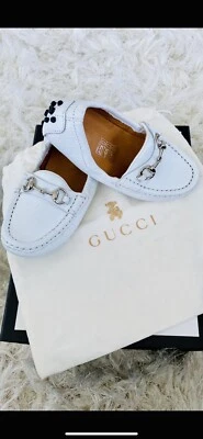 Zapatos Mocasines Gucci Niños Pequeños Cuero Blanco Horsebit Talla 25 Foto 1 de 4