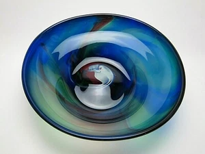 Signed Caleb 2000 Blown Art Glass Bowl Multi-Colored Green, Blue, red, white  - Picture 1 of 7