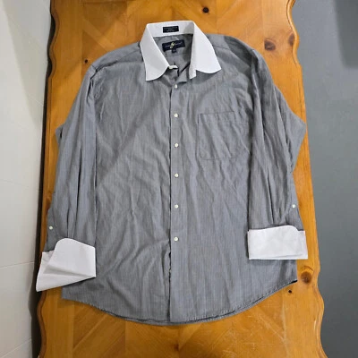 Camisa de vestir Giorgio Brutini para hombre talla 17 32/33 gris a rayas bolsillo abotonado Foto 1 de 4