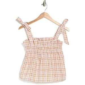 Sophie Rue karierte Rüsche Babydoll Schulterkrawatte braun klein - Bild 1 von 6