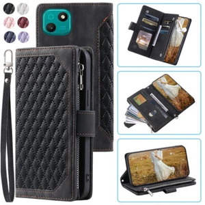 Wiko T10 Rhombic Wallet Case,Luxury Leather Zipper Flip Card Case For Wiko T10 - Picture 1 of 44