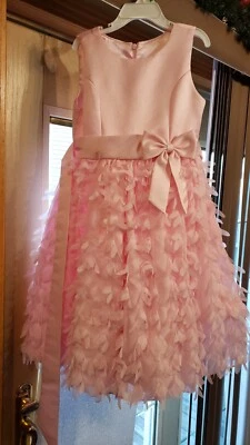 EUC Girls American Formal Easter Dress Tule Lace Floral Pink Bow Satin sz 7 8 - Image 1 of 4
