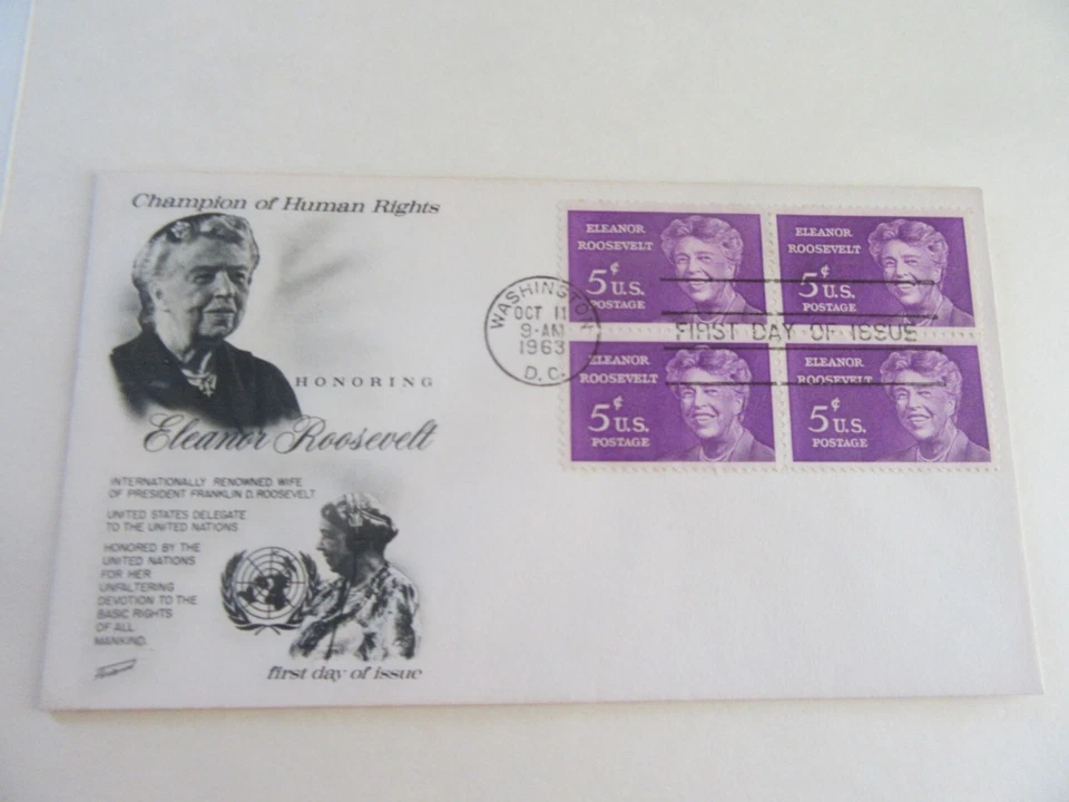 First Lady Eleanor Roosevelt 5c Block of 4 Stamps Fdc Sc#1236 Fleetwood-1963 #2 - Image 1 of 1