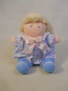 Vintage Eden plush baby doll plaid dress blue velour blonde hair 10" tall - Picture 1 of 5