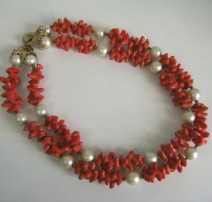 Marcel Boucher Marboux Vtg Necklace Faux Coral Pearl 2 Strands Needs Restringing - Picture 1 of 12