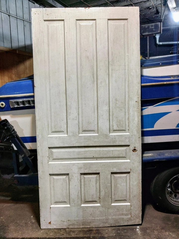 Antigua puerta de salón de madera maciza, XL vintage 7 paneles puerta corredera de granero 87"x42"   Foto 1 de 4