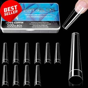 500Pcs Clear Long Coffin Nail Tips, 3XL No C Curve for Acrylic Nails - Picture 1 of 12