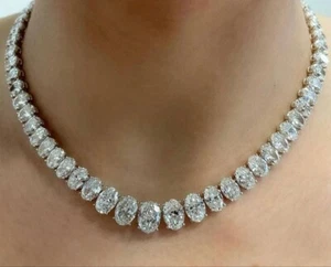 Tennis Oval Cut Wedding Choker Necklace Cubic Zirconia Silver 925 - Picture 1 of 3