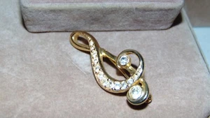 PIN BROCHE NOTA MÚSICA AGUDOS VINTAGE TONO DORADO Y PIEDRAS TRANSPARENTES - Imagen 1 de 4