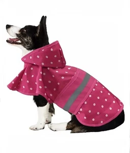 Fashion Pet Pink Polka Dot Dog Raincoat Hooded Reflective Size Large 17” NWT - Picture 1 of 8
