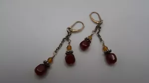Pendientes colgantes vintage rellenos de oro de 12k tono tierra rojo 5,5 cm - Imagen 1 de 5