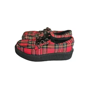 TUK RED TARTAN ANARCHIC CREEPER Plaid Gothic Punk Vegan Size 7 - Bild 1 von 6