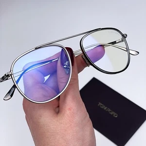 Tom Ford Women Eyeglasses Ruthenium Havana Blue Block Pilot FT5691-B 014 NEW - Picture 1 of 10
