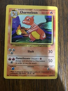 Vintage Ultra Rare 1999 Charmeleon Pokemon Card 24/102 LV.32 #5 80 HP Free Ship! - Picture 1 of 2