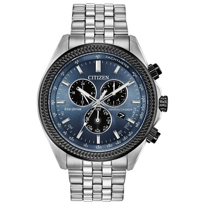 Citizen Mens Classic Chronograph Calendar Eco-Drive Silver Watch 44MM BL5568-54L - Image 1 of 4