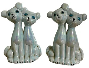 Vintage 2er Set Nancy Sales Co Nanco Keramik Katzenfiguren irisierend blau - Bild 1 von 6