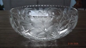 LIBBEY Etched Cut Glass Hibiscus Floral 8" Bowl - Picture 1 of 6