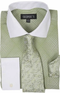 Men's Mini Plaid/Checks Dress Shirt with Tie and Handkerchief French Cuff AH624 - Picture 1 of 15